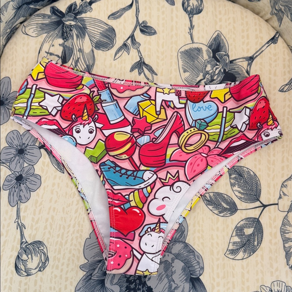 Bright Cartoon Print Bikini Bottoms - Pink Multi - Picture 4 of 6